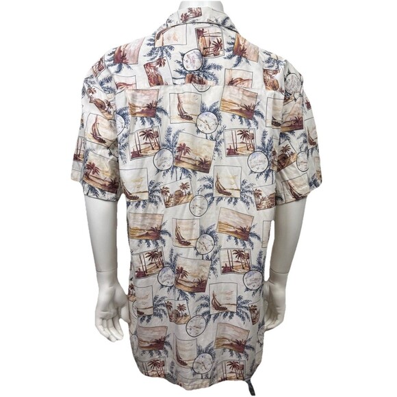Vintage‎ Hawaiian Shirt Roundtree Yorke Large Sailing Palms Islands Beige Cotton - Picture 2 of 4